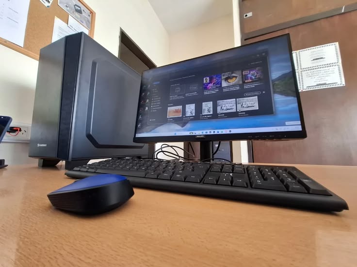 Posto de trabalho com computador, num escritório